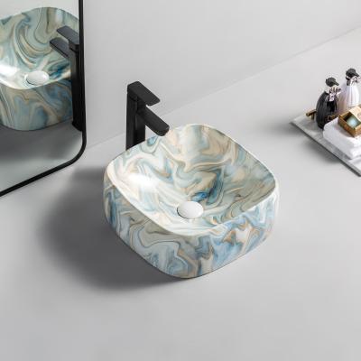 China Modern High Quality Table Top Hand Wash Basin Water Pattern Washroom Sink Hotel Vila Art Basin for sale