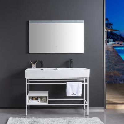 China Modern High Quality Modern Double Sink Decor Bathroom Vanity Hotel Wall Mounted Sink Lighting LED Mirror Cabinet for sale