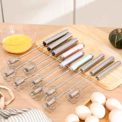 China Hand Stocked Lower Semi-automatic Egg Beater Stainless Steel Kitchen Tool Egg Beater Mixer for sale