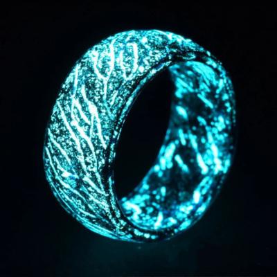 China Black Celtic Dragon Luminous Effect Ring Band Black Carbon Fiber Hiphop ew Fashion Glow In The Dark for sale