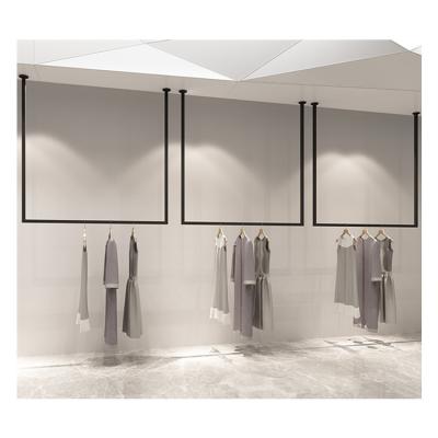 China Removable and environmental friendly ceiling mounted metal hanging single rail clothes display rack for store display for sale