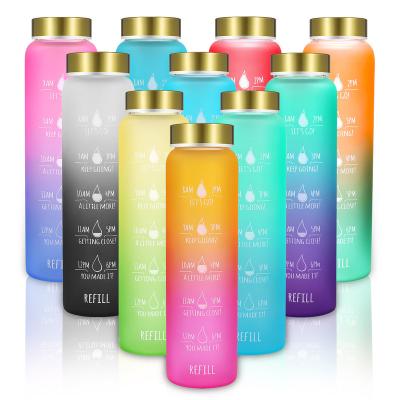 China Hot Selling Viable 32 Ounce Borosilicate Glass Water Bottles With Drinking Times - BPA Free Reusable Glass Motivational Water Bottle for sale