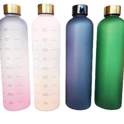 China Custom Time Viable Plastic Marker Tritan Bottle 1L Leakproof Frosted Motivational Water Bottle BPA Free for sale