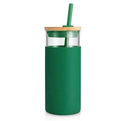 China Viable Bamboo Free Bamboo Cup TumblerSleeve Glass Water Bottle Sleeve Silicone Lid BPA Lid for sale