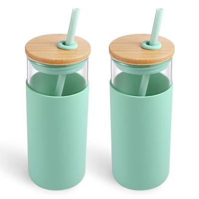 China Hot Sale 20oz Viable Tumbler With Straw Silicone Protective Sleeve Bamboo Glass Lid Bpa Free for sale