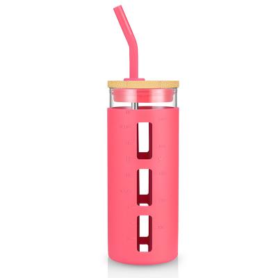 China 20oz Tumbler Straw Silicone Protective Sleeve Bamboo Sustainable Convenient Glass Lid for sale