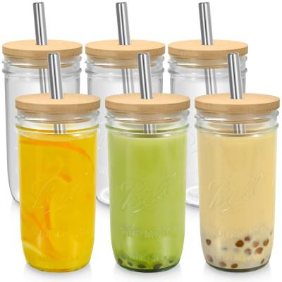 China Viable Reusable Glass Tumbler Bubble Tea Boba Cup Smoothies Cup With Tin /Bamboo/Plastic Lids And Straw for sale