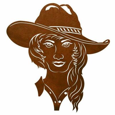 China Wall Art Home Decor Retro Western Cowgirl Silhouette Metal Iron Interior Cowgirl Logo Wall Decoration Opens Gifts for sale