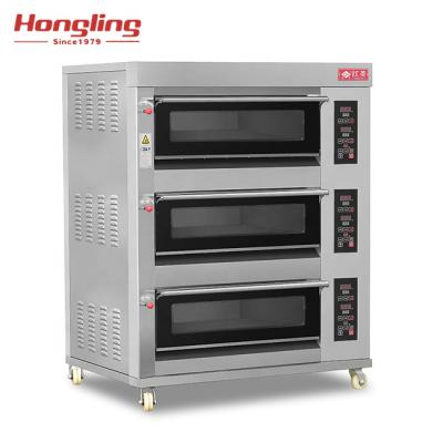 China HLY-306-NM 3 Deck 6 Trays Commercial Catering Bread Making Equipment Commercial Baking Full Glass Electric Baking Deck Gas Oven for sale