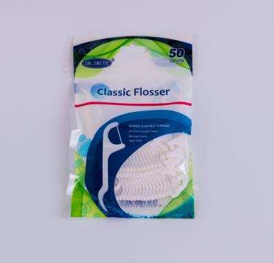 China Disposable ISO CE Approved 50pcs Bag Packing Floss With UHMWPE Floss Dental Floss Selection for sale