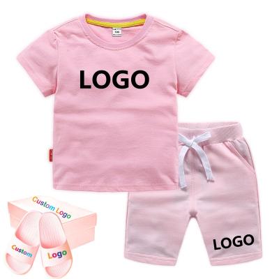 China Custom Logo Sleeve Comfortable Sports Casual Fashion Match Shorts Shorts Baby Kids Summer Girl Boy Clothing Sets for sale