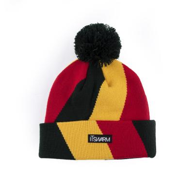 China Custom Three Color JOINT Wholesale Price Wool Quilted Kids Knitted Hat With Pompom for sale