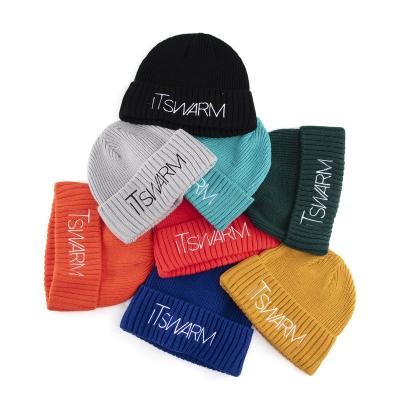 China Striped Private Label Design Custom Multi Solid Colors Embroidered Knitted Winter Beanie Hat for sale