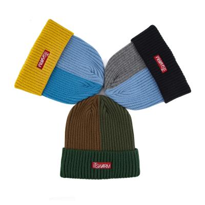 China Cozy Wholesale Private Label Custom Striped Three-color Splicing Knitted Children Beanie Hat for sale