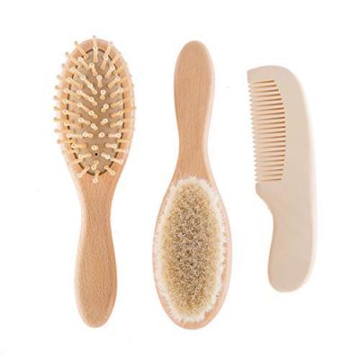 Cina Compact natural woolen soft touch goat hair baby hair brush comb set best gift for baby in vendita