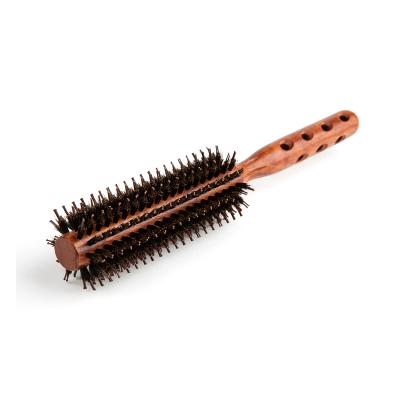 China Round Barrel Heat Resistance Wooden Rotating Round Hair Brush Mixed with Natural Boar Hair and Nylon Pin Styling Brush zu verkaufen