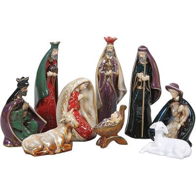 China Europe Porcelain Colorful 9pc Nativity Set - Holy Family Figurine Nativity Set Christmas Home Decor for sale