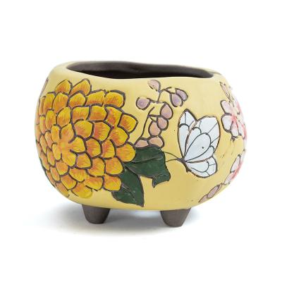 China Modern handmade meat ceramic rough pottery landscape plant creative simple micro flower pot for sale