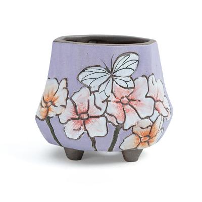 China Simple Modern Rough Hand Painted Succulent Flower Pot Pottery Green Plant Plant Ceramic Flowerpot for sale