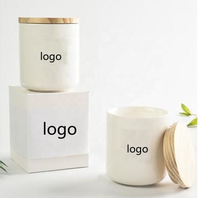 China Custom Wholesale Luxury Ceramic Candle Jar Modern Candle Jars With Wooden Lids for sale