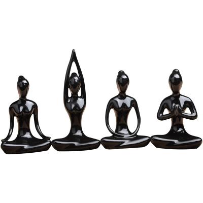 China Sculptures Little Girl Statue Women Statue Women Naked Figurine Yoga Figure Set of 4 Ceramic Decor for sale