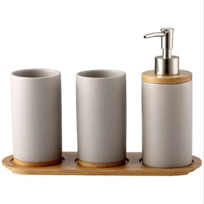 China Wholesale Home Decor Sustainable Fashion White Ceramic Modern Three Pieces Set Hotel Use Bathroom Accessories for sale