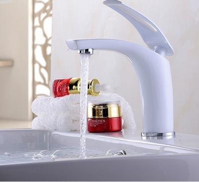 China Brass Hot Mixer Tap Cold Water Metered White Tap Basin Faucet Bathroom Sink Mount Mixer Tap Grifo Faucets for sale