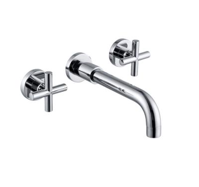 China Faucets New Arrival Wall Sink Basin Thermostatic Mixer Tap Set Mixers Bathroom Brass Spout Faucet With Double Lever for sale