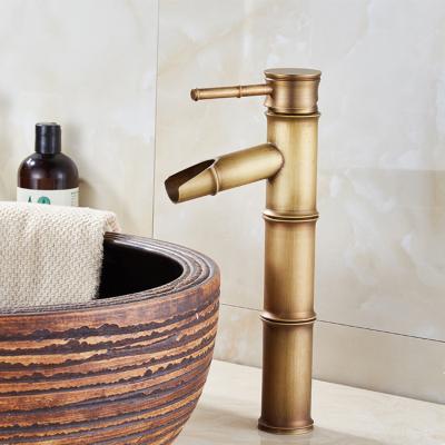 China Large Metered Bathroom Basin Faucets bano de grifo Gold Basin Faucets Bamboo Waterfall Faucets Hot And Cold Brass Mixer Tap Faucet for sale