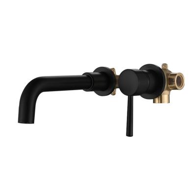 China Hotel 2 Hole Basin Faucet Thermostatic Wall Mounted Widespread Bathroom Faucets Separated Water Mixer Taps for sale