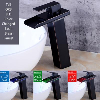 China Thermostatic Faucets Blackout LED Basin Faucet Mixer Tap Single Lever Bathroom Waterfall Brass Basin Faucet for sale