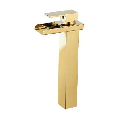 China Thermostatic Modern Gold Waterfall Vintage Faucets Single Handle Stainless Steel Bathroom Toilet Vanity Brushed Gold Floor Brass Faucet for sale