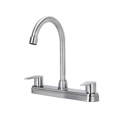 China Thermostatic Faucets Hot Cold Water Mixer Tap For Kitchen Sink 2 Hole Double Hole Zinc Handle Brush SUS304 Stainless Steel Kitchen Faucet for sale