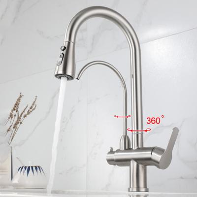 China Thermostatic Faucets Pull Out Faucet Filter Double Handle 3 Way Pre-Rinse Restaurant Kitchen Faucet Water Filter Stainless Steel for sale