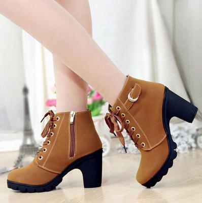 China Ladies high heel lace-up boots women casual deodorization boots spring winter new women's high heel ankle boots for sale