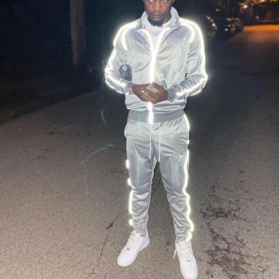 China Breathable Fitness Clothing 3m Custom Reflective Jogger Set Mens Tracksuit Set Mens Slim Fit Zipper Two Piece Nylon Tracksuit for sale