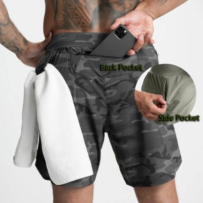 China Anti-Wrinkle 2 In Men's Reversible Mesh Shorts With Zipper Pockets 1 Towel Loop 5inch Double Layer Shorts Summer Boxer Running Gym Basketball for sale