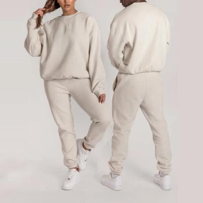 China Luxury Streetwear Anti-wrinkle Women's 100% Cotton Oversized Sweater Crewneck White Embroidered Couple Hoodies Set Unisex Sweatshirt for sale