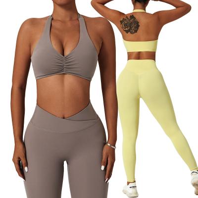 China Running 4 Way Force Nudity Yoga Bra Breathable Halter Sports Underwear Backless Quick-Drying Fitness Clothes Yoga Bra Leggings Set for sale