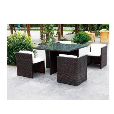 China Modern Outdoor Garden Dining Sets Rattan Sofa Patio Garden Sets 4 Chair And Table Set Rattan Furniture for sale