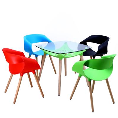 China Popular Modern Home Indoor Modern Solid Tempered Glass Popular Haosure Furniture Haosure Small Dining Table Wooden Legs Comfortable for sale