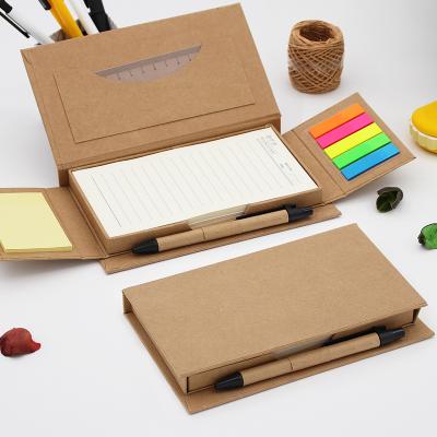 China Self Adhesive Combo Sticky Notes Paper Box Kraft Cover Memo Pad 5 Colors PET OEM Customized Logo Style Pads With Pen And Officer for sale