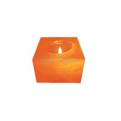 China Home Decoration Cube Salt Candle Holder / Tea Light Himalayan Salt Candle Holder In Cubic Shape for sale