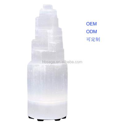 China Europe Factory Direct Selling Selenite Lamp Tower/Natural Healing Crystal Selenite Rock Lamp for sale