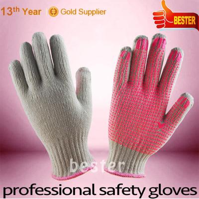 China With pink PVC dots on palm newest high quality polycotton knitted gloves with PVC dotted on palm for sale