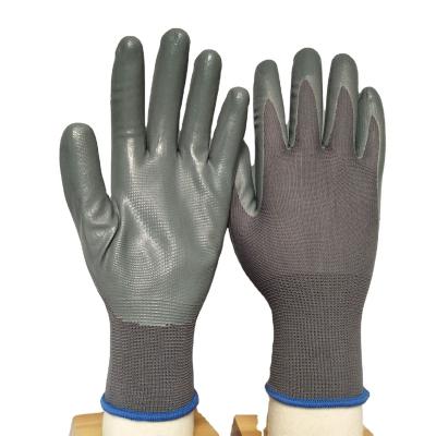 China Wholesale Popular Safety Nitrile Coated Gray Nylon Knitted Gloves for sale