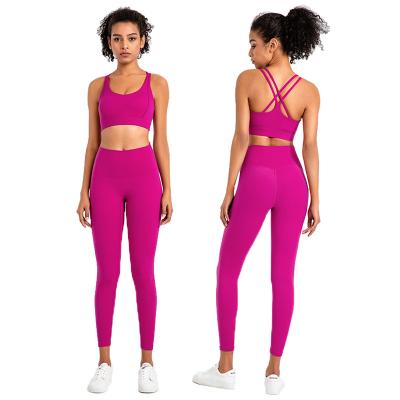 China Breathable women s Amazon and Tiotok wear high quality active strappy bra sets yoga sports pants sexy gaiters Crac! crack! for sale