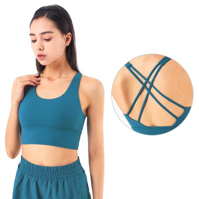 China New Arrival Four Way Stretch Tank Top Black Jogging Cross Strap Sports Bra With Cups Fitness Yoga Wear for sale