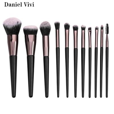 China Angular Blush Art Logo Black Gold Dubel Metal Post Makeup Brush Premium Makeup Brush Set for sale