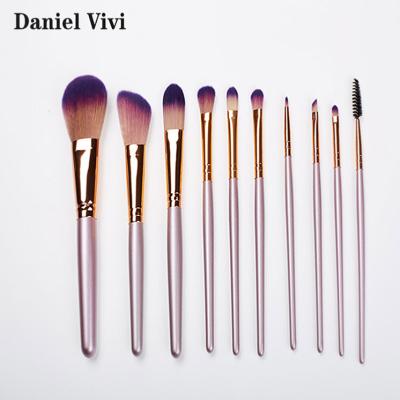 China Angular Blush 10 Piece Pink Glitter Hari Real Goat Hair Makeup Set Brushes for sale